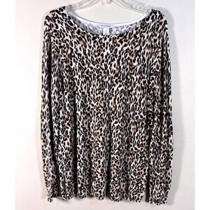 White House Black Market Leopard Print Sweater XL Faux Leather Elbow Patches
